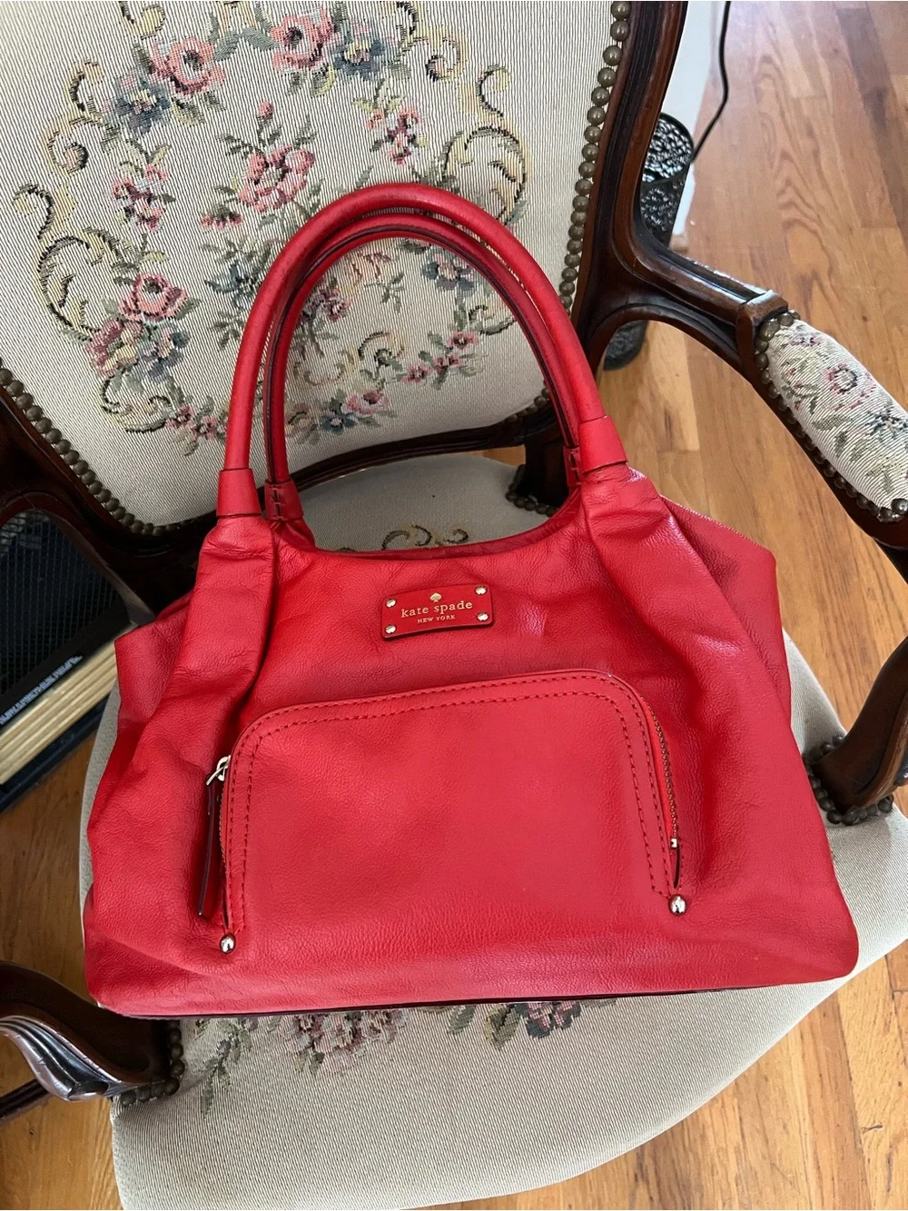kate spade Red Leather Hobo with Front Zip Pocket - Picture 1 of 8